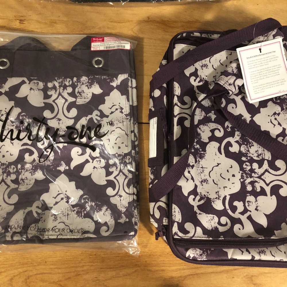 Thirty One Double Casserole Carrier Perfect Party Set w/ Tote Vintage Damask New